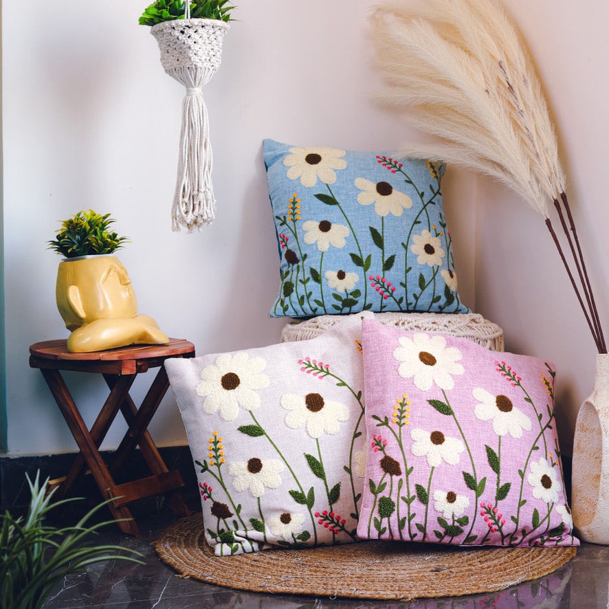 Embroidery floral cushion cover