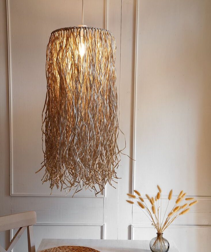 Raffia grass chandelier