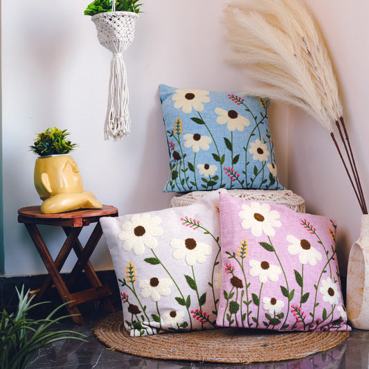 Embroidery floral cushion cover