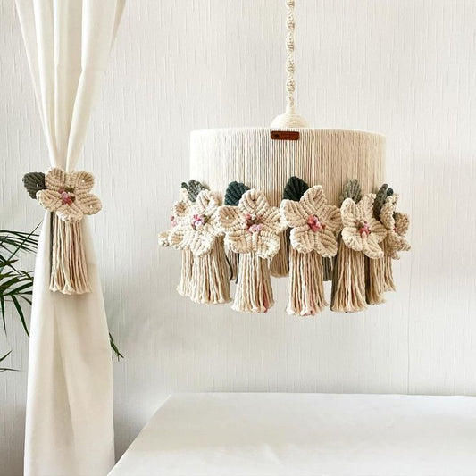 Macrame floral lamp & tie-back Set