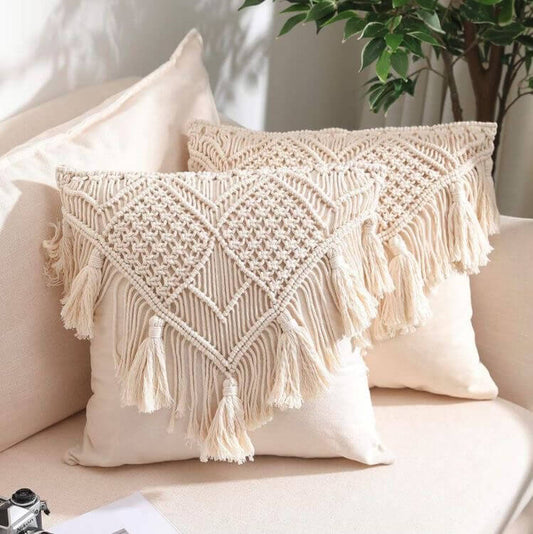 Macrame tassel cushion cover